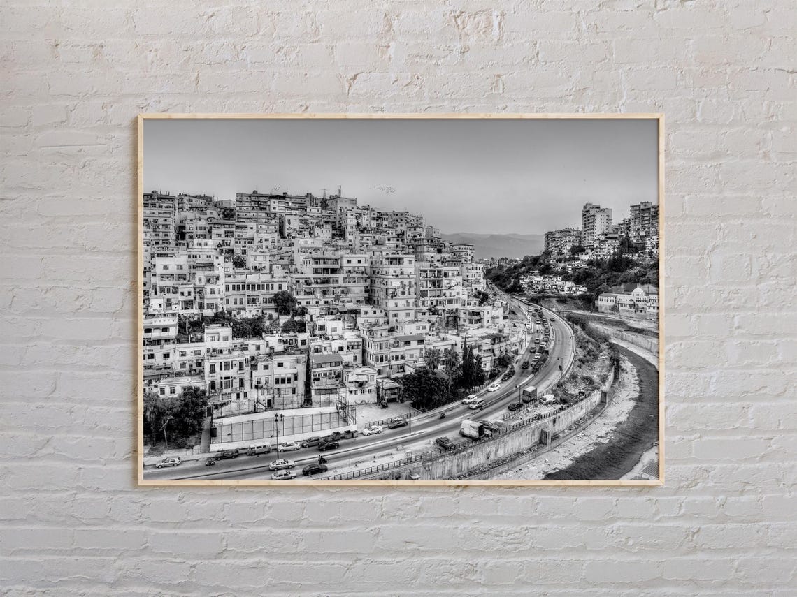 Beirut Lebanon Hillside City Black And White Cityscape Poster