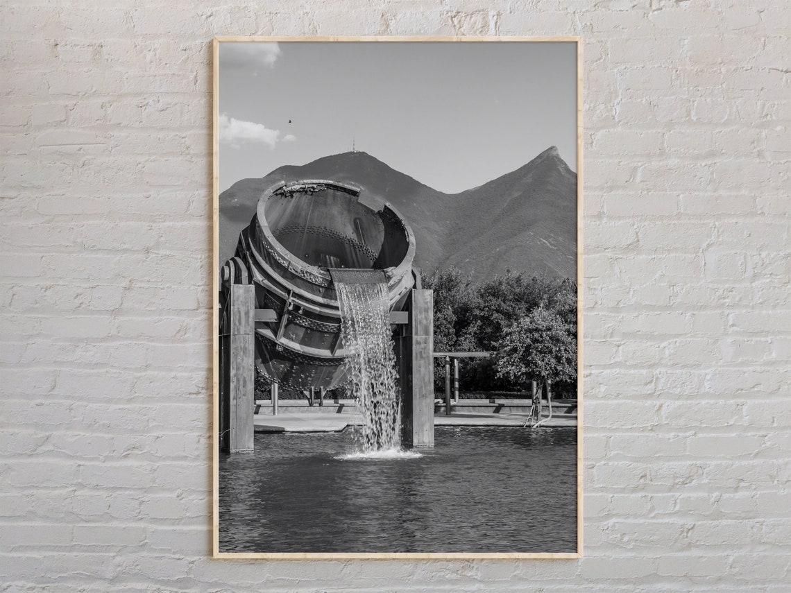 Black And White Industrial Water Fountain Sculpture Photography Poster