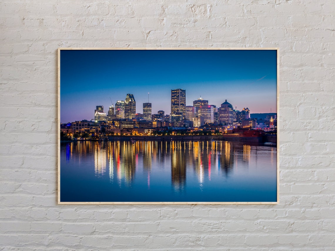 Montreal Skyline at Blue Hour Water Reflection Night Photo Poster