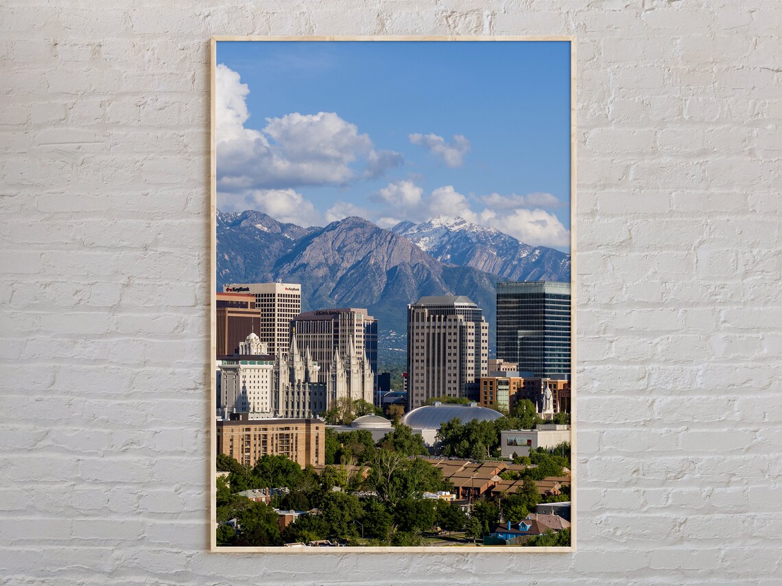 Salt Lake City Skyline Wasatch Mountains Daytime Cityscape Photo Poster