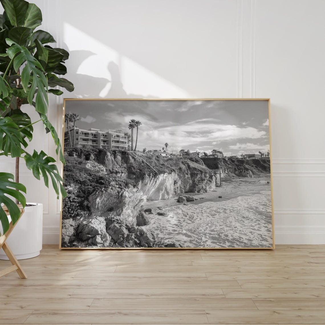 Pismo Beach California Coastal Cliffs Black White Landscape Poster - Image 2