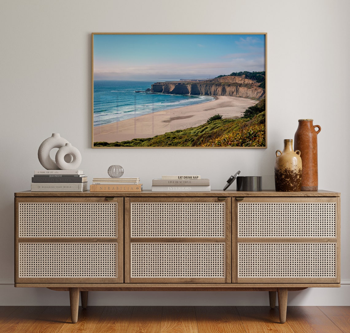 Half Moon Bay Cliffs Sandy Beach California Coast Photo Poster - Image 4