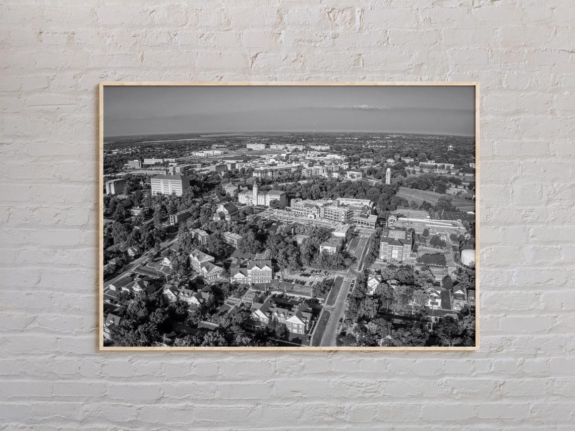 Lawrence Kansas Aerial View Black and White College Town Poster