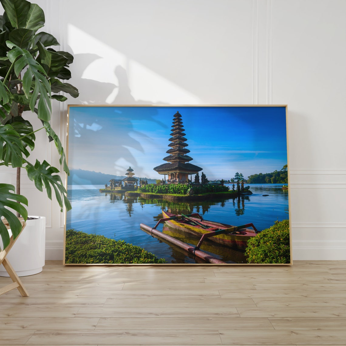 Bali Temple Ulun Danu Beratan Lake Reflection Canoe Indonesia Poster - Image 2