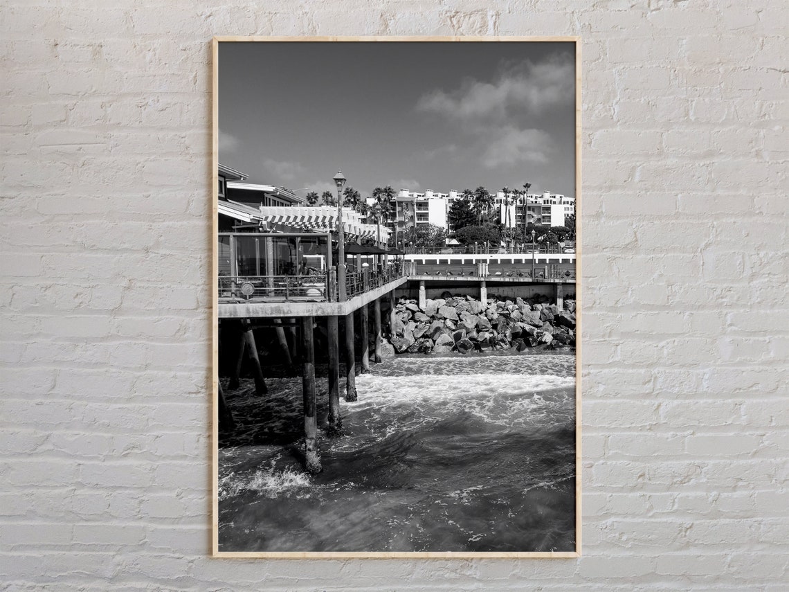 Redondo Beach Pier at Ocean Black and White California Photo Poster