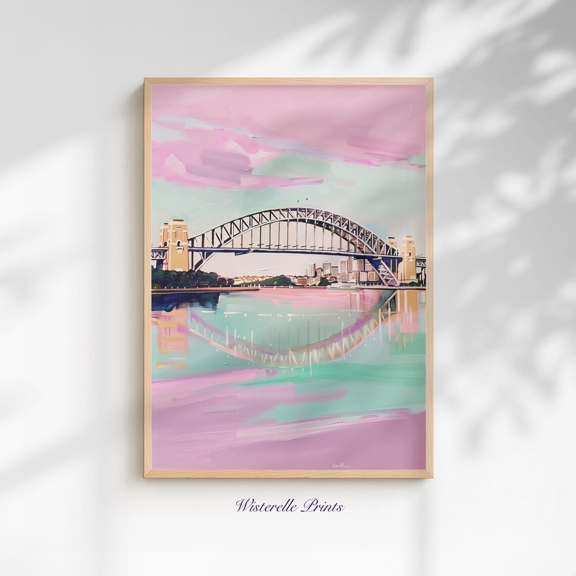 Sydney Harbour Bridge Pink Skyline Watercolor Cityscape Poster
