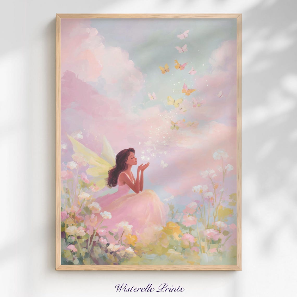 Fairy Wall Art Print Pastel Whimsical Floral Kids Room Decor