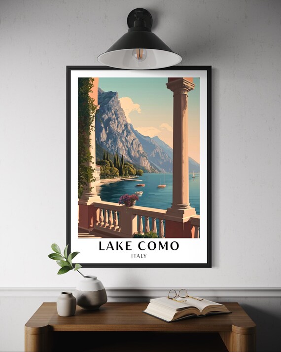 Lake Como Italy Travel Poster, Lakeside Artwork