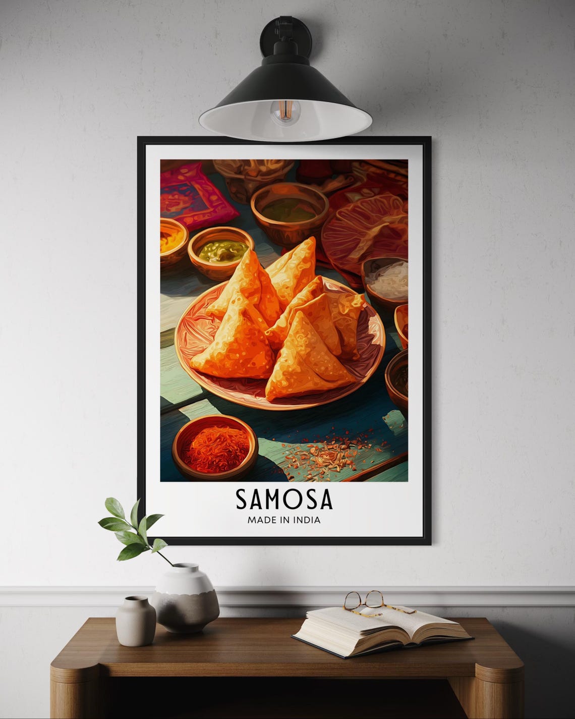 Samosa Indian Street Food Crispy Triangles Chutneys Kitchen Poster