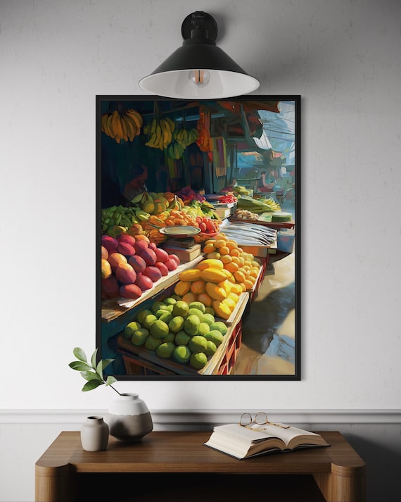 Philippine Wet Market Tropical Fruits Fresh Fish Colorful Stall Art Poster