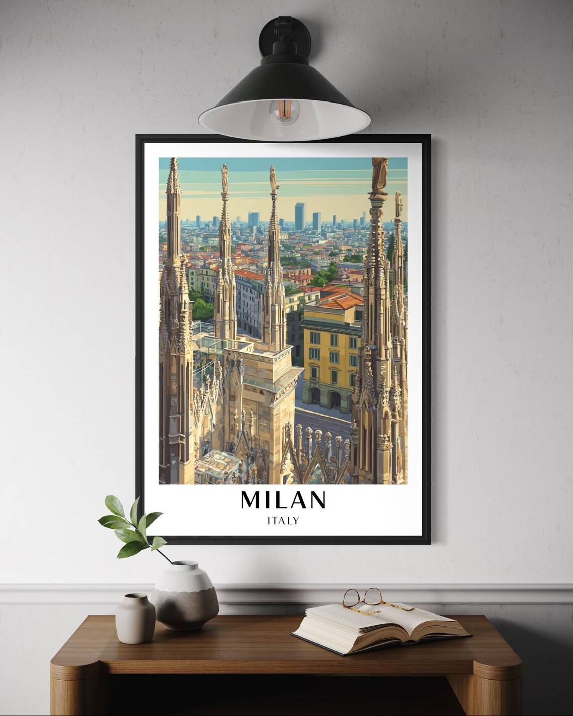 Milan Italy Duomo Rooftop Spires City Skyline Vintage Travel Poster