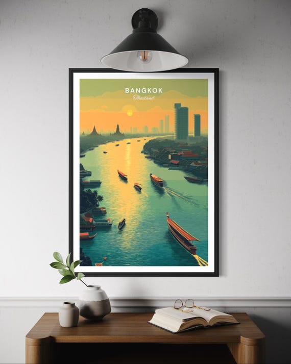 Bangkok Thailand Travel Poster, Chao Phraya River