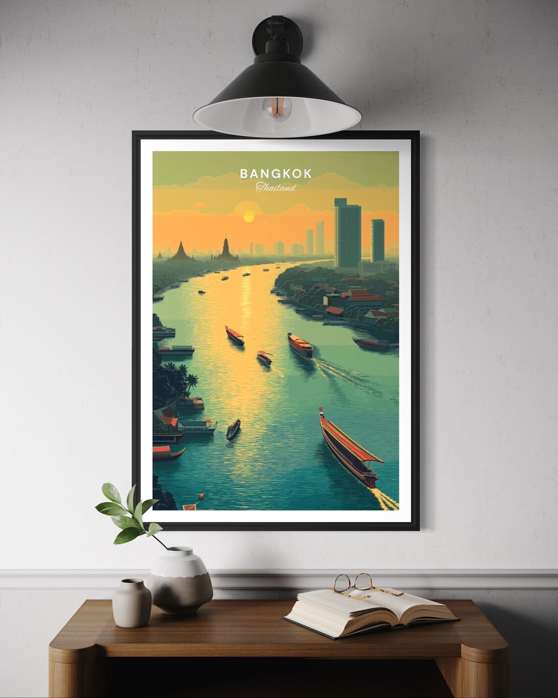 Bangkok Thailand Travel Poster, Chao Phraya River