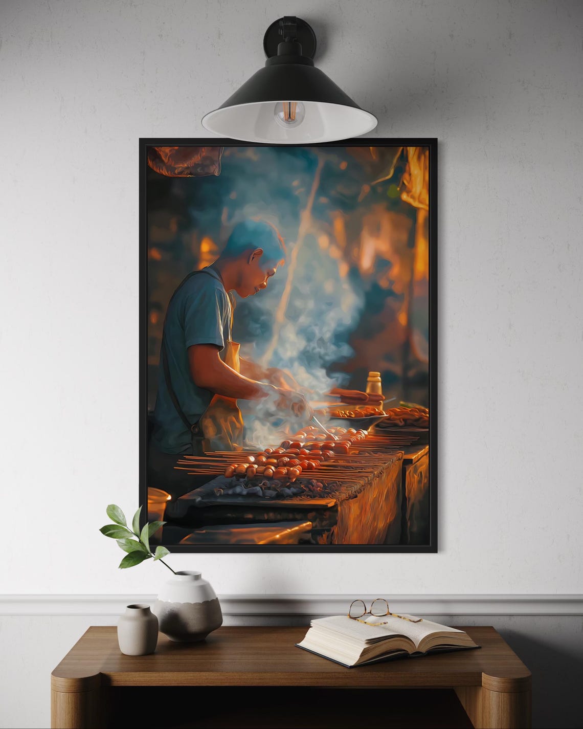 Filipino Isaw Street Food Poster Grilled Chicken Skewers Vendor Art Tropical Market Wall Decor Asia Culinary Print Philippines