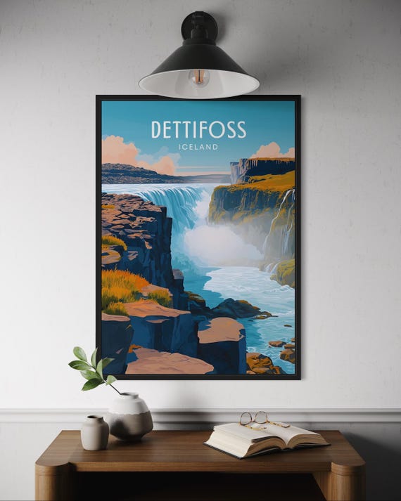 Dettifoss Waterfall Poster Iceland Nature Wall Art Scenic Landscape Print Nordic Travel Decor Powerful Europe