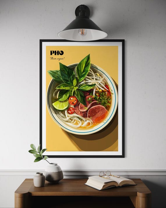 Pho Poster Vietnamese Noodle Soup Wall Art Print Kitchen Decor Hanoi Food Illustration Asia Foodie Travel Gift