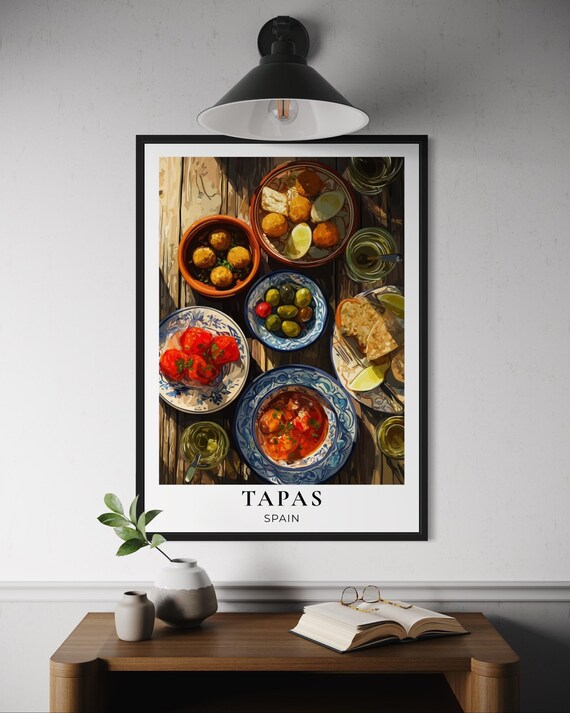 Tapas Spain Traditional Small Plates Overhead Food Art Poster
