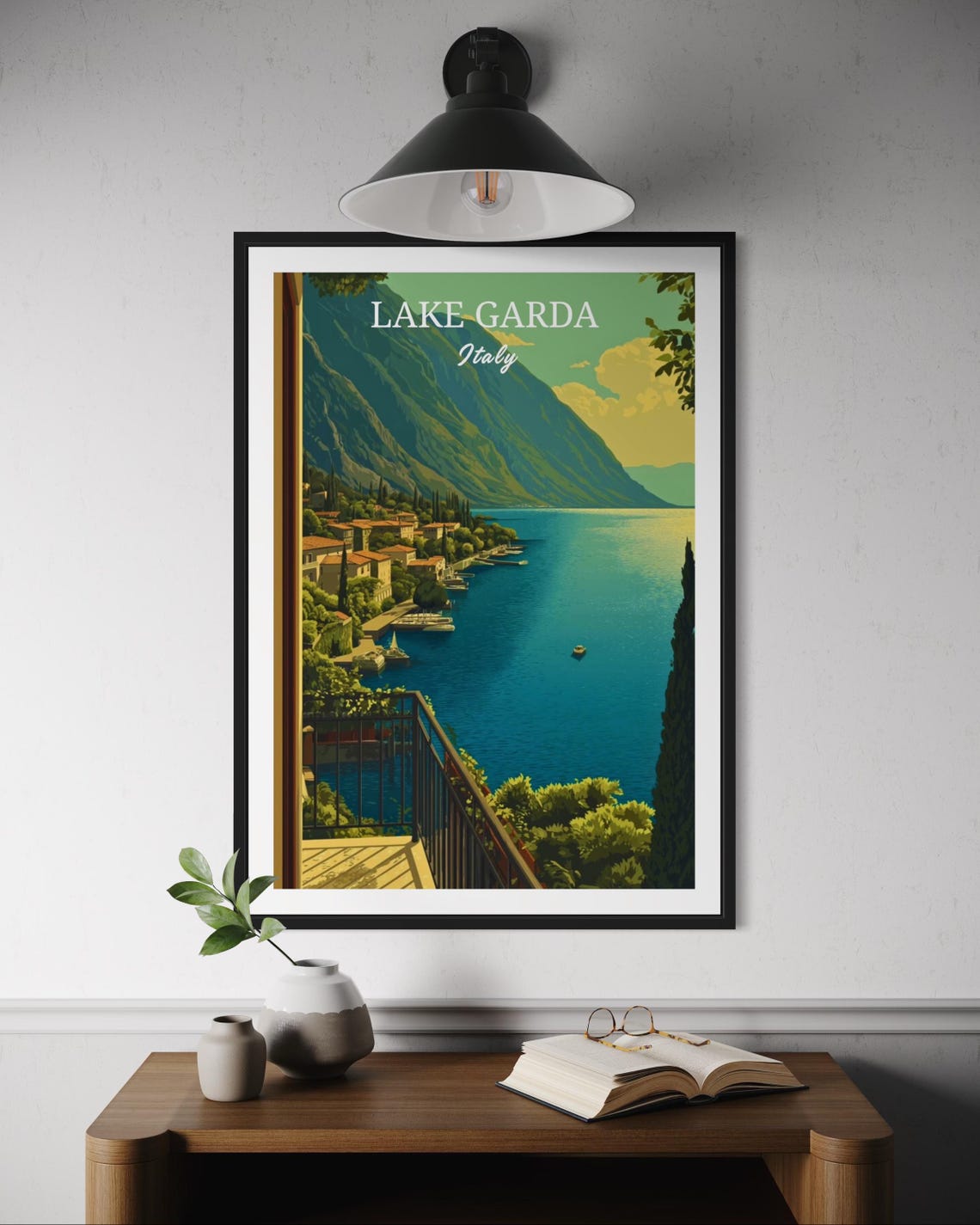 Lake Garda Italy Lakeside Village Mountain View Travel Poster