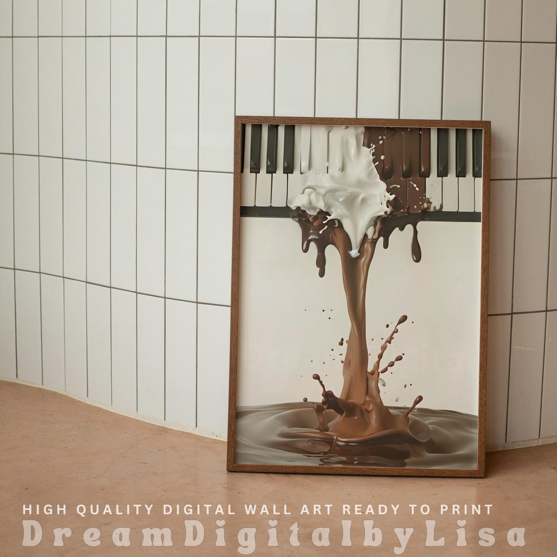 Melting Piano Keys Splashing Milk and Chocolate Surreal Art Poster - Image 2