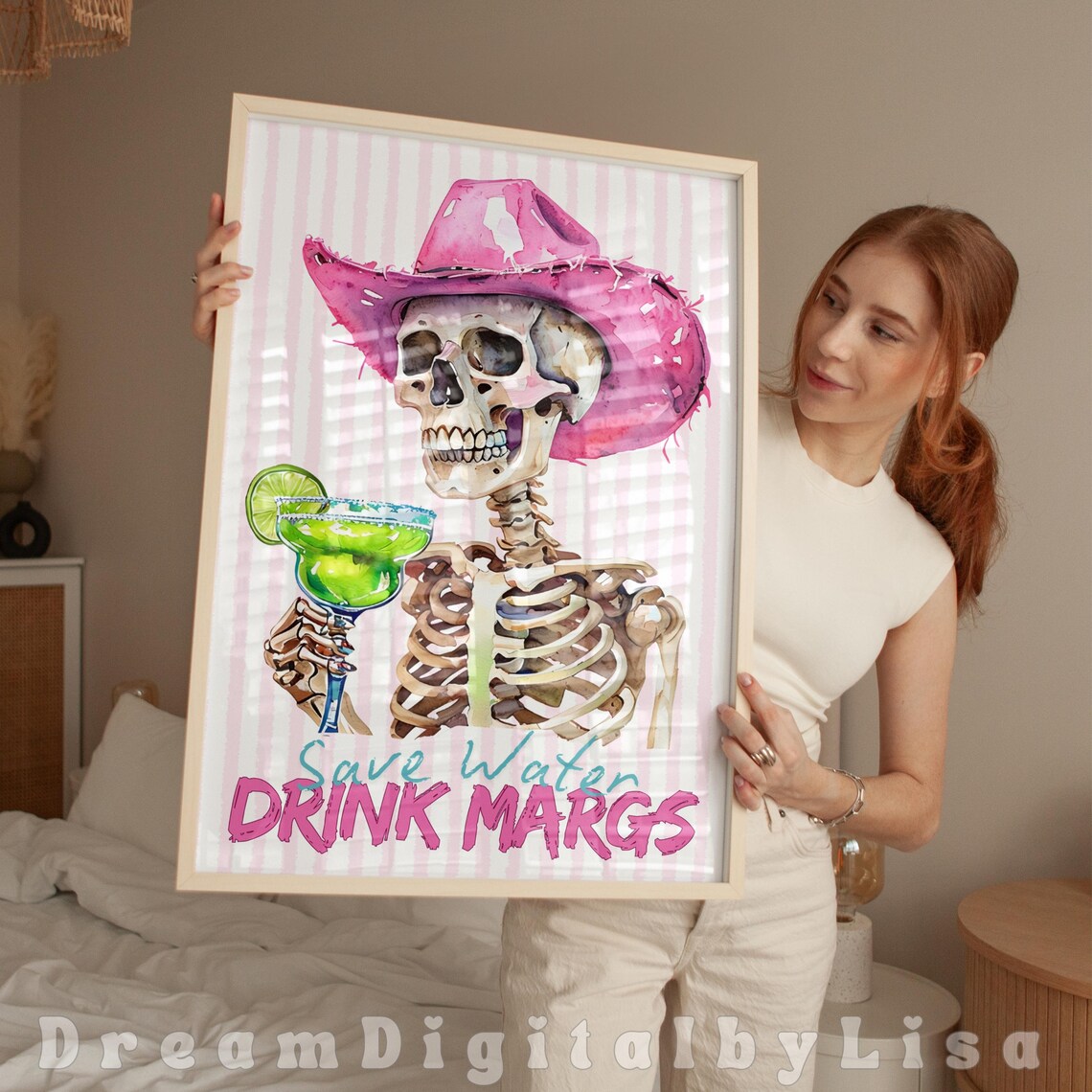 Whimsical Skeleton Cowgirl, Quirky Western Art Print - Image 2