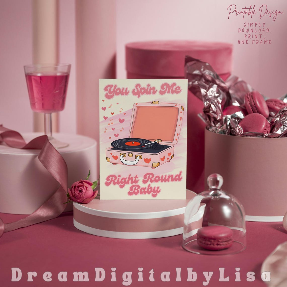 You Spin Me Right Round Baby Pink Retro Record Player Poster - Image 4