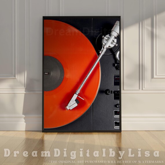 Red Vinyl Record Turntable Poster Close Up Photography Music Room Art