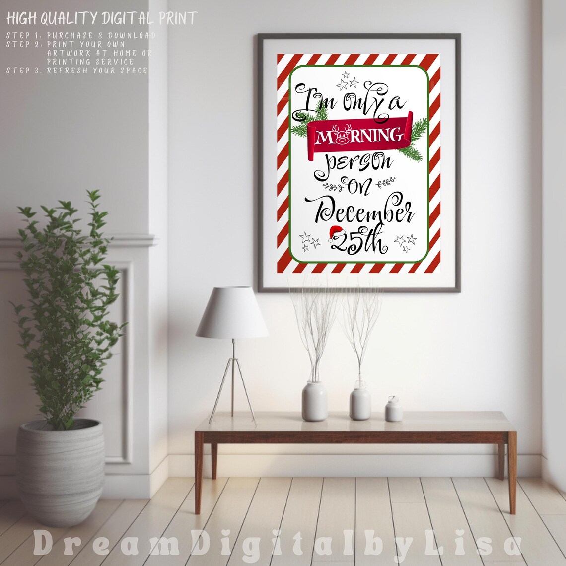 Christmas Morning Person Quote Poster Candy Cane Stripe Holiday Art - Image 2
