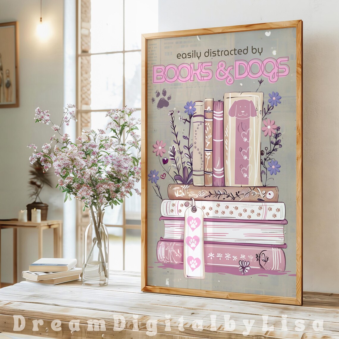 Easily Distracted By Books And Dogs, Reading Nook Art