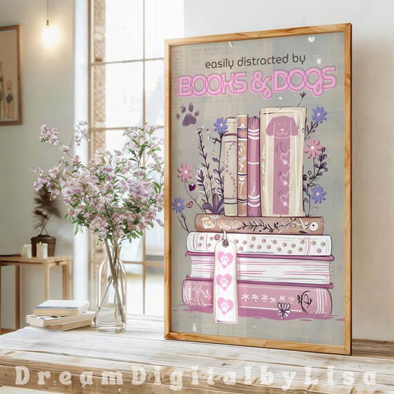 Easily Distracted By Books And Dogs, Reading Nook Art