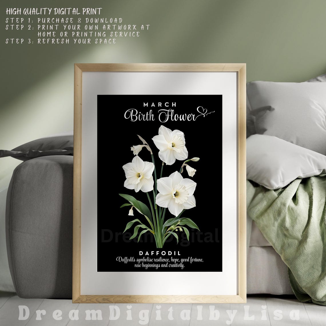 March Birth Flower Daffodil White Botanical Floral Gift Poster - Image 3