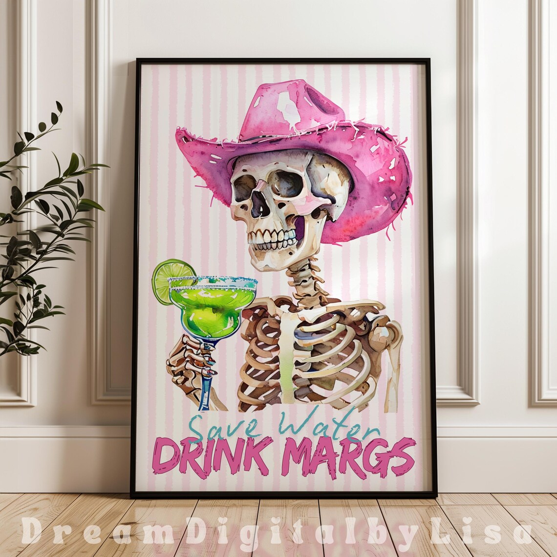 Whimsical Skeleton Cowgirl, Quirky Western Art Print