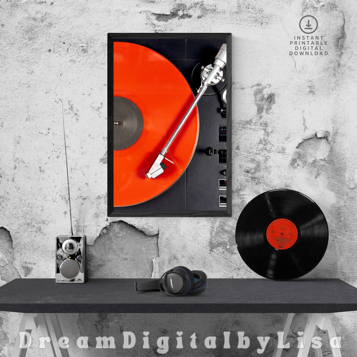 Red Vinyl Record Turntable Poster Close Up Photography Music Room Art - Image 2