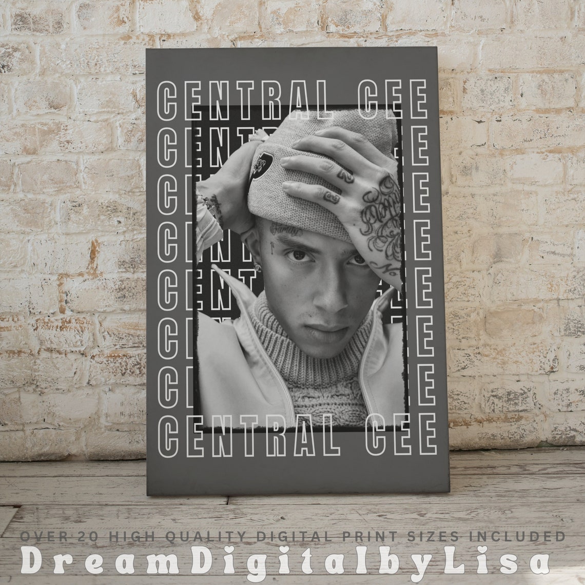 Central Cee Black and White Rapper Portrait Music Art Poster - Image 2