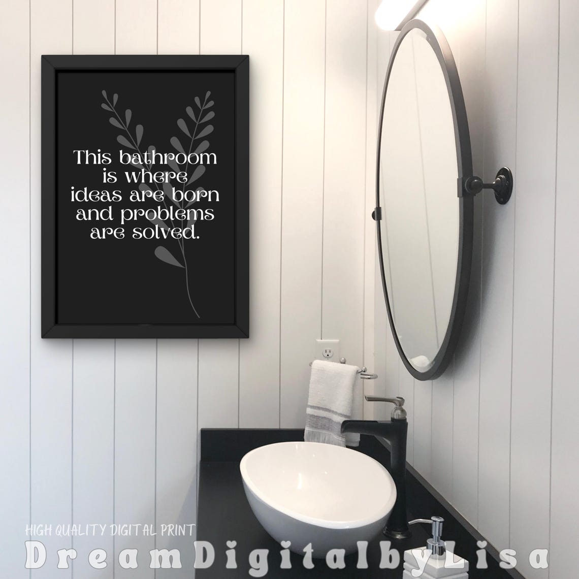 This Bathroom Is Where Ideas Are Born Quote Black White Poster - Image 4