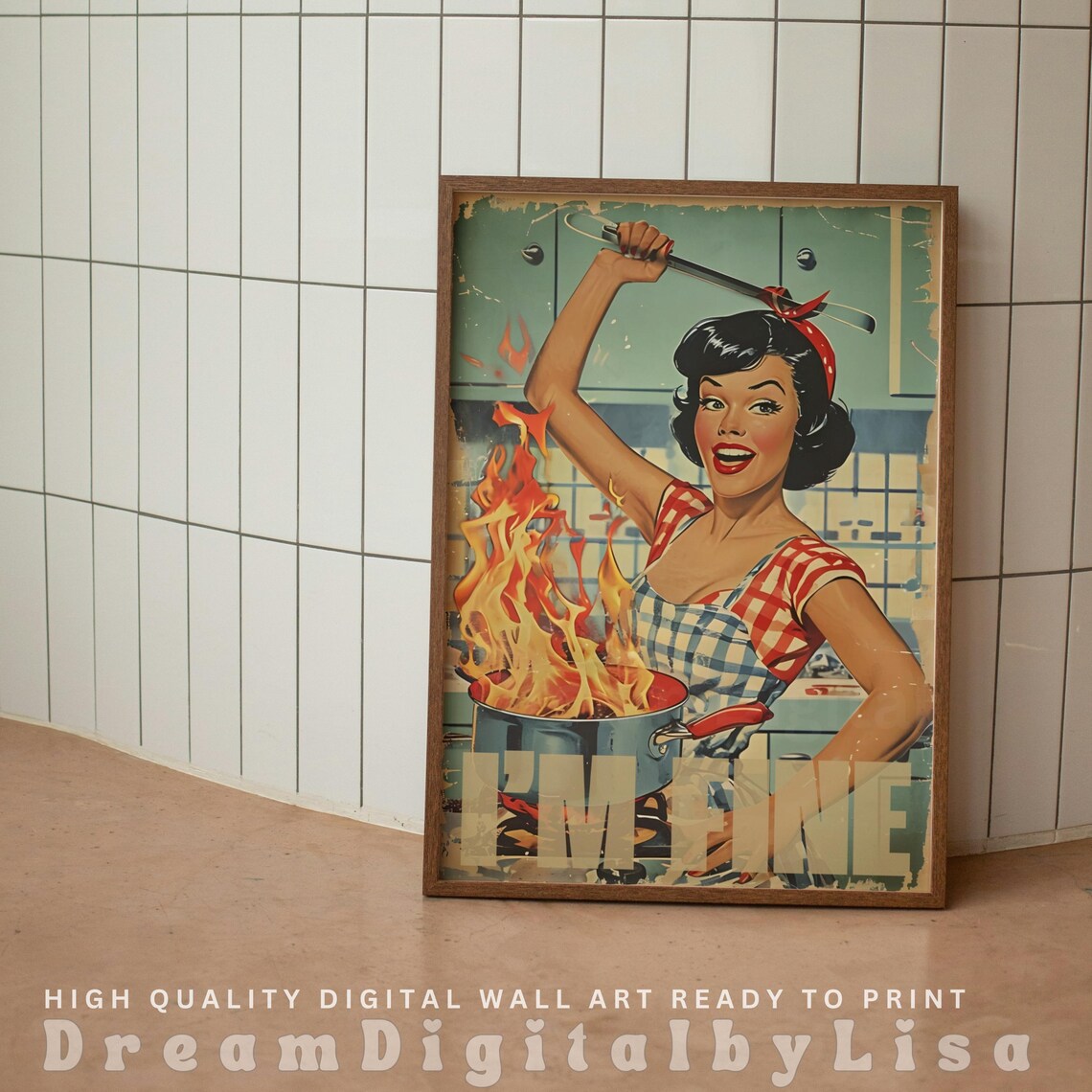 1950s Retro Funny I'm Fine Kitchen Art Print - Image 3