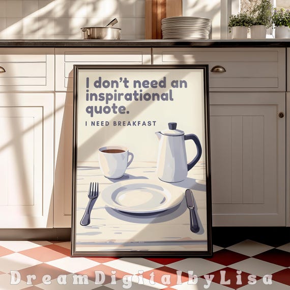 Breakfast Nook Art Quirky Minimalist Funny Breakfast Quote Kitchen Wall Decor Breakfast Bar Modern Kitchen Foodie Print Art