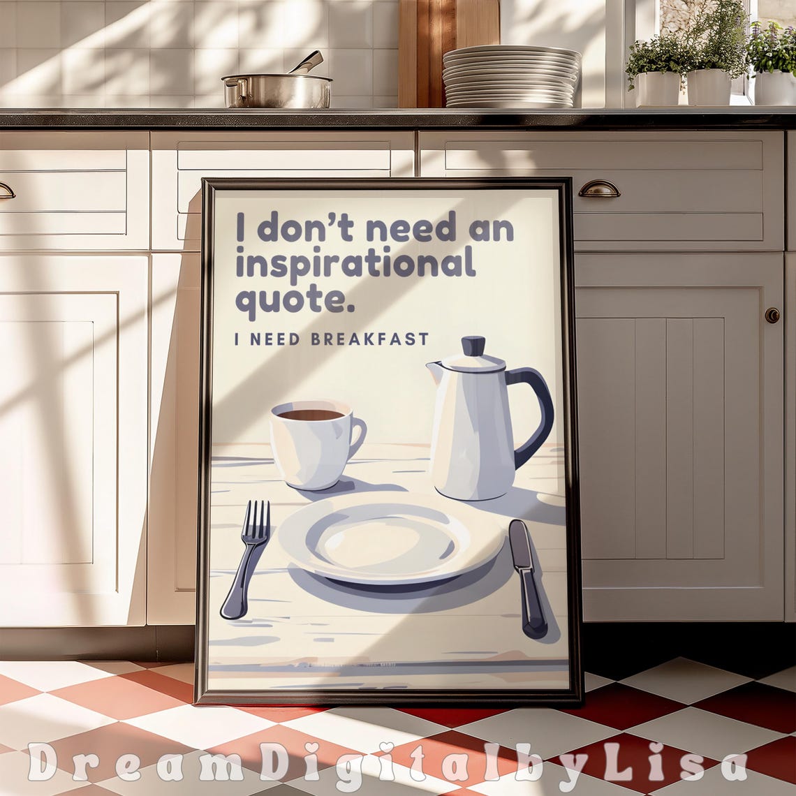 Breakfast Nook Art Quirky Minimalist Funny Breakfast Quote Kitchen Wall Decor Breakfast Bar Modern Kitchen Foodie Print Art
