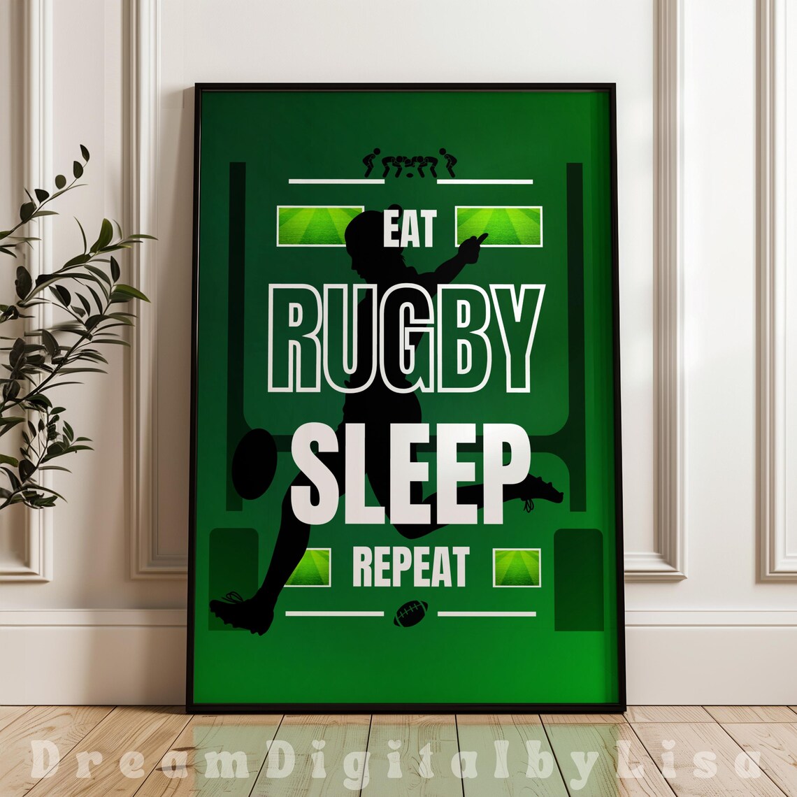 Rugby Poster Eat Sleep Rugby Repeat Wall Art Rugby Gifts Rugby Sports Print Instant Teen Wall Art Present