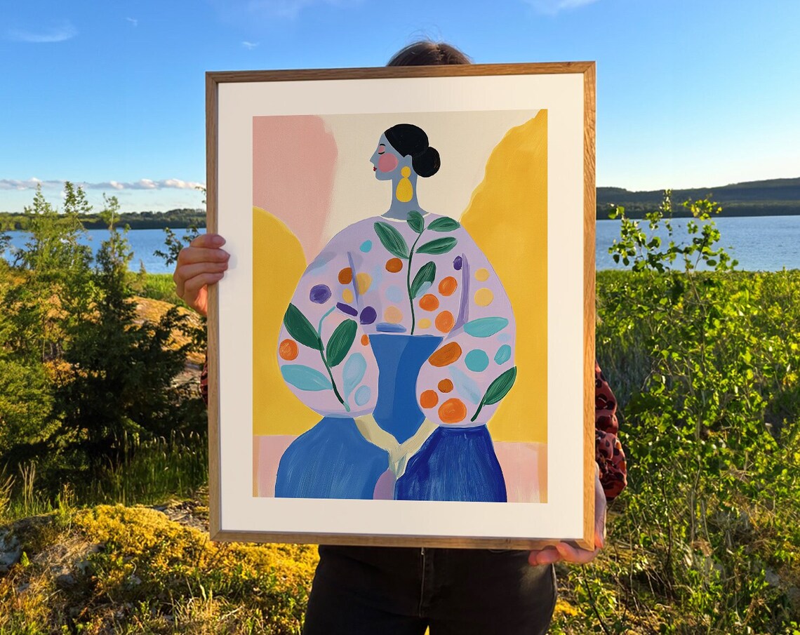 Abstract People Art Print, Mid-Century Vintage Boho