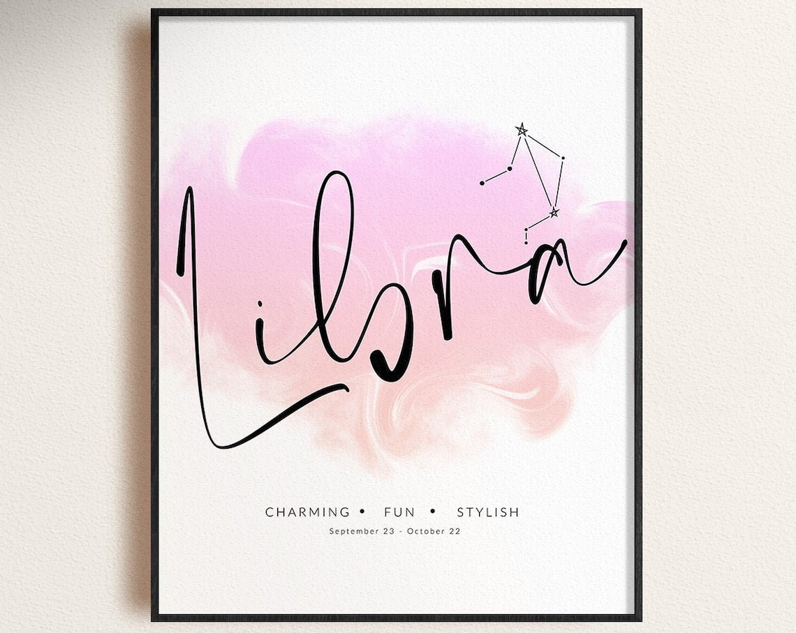 Libra Zodiac Sign Constellation Pink Watercolor Astrology Poster