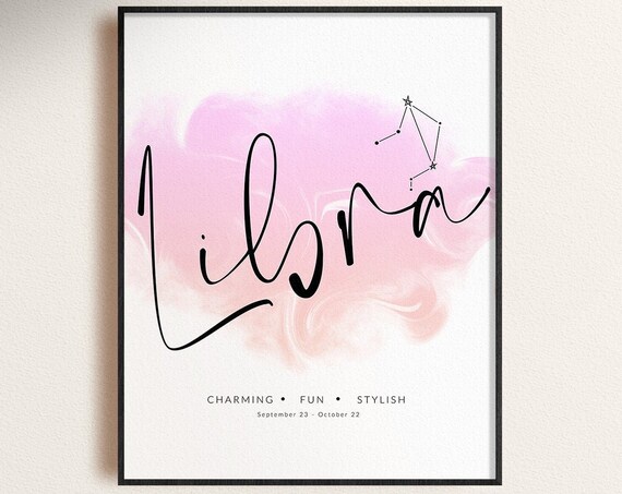 Libra Zodiac Sign Constellation Pink Watercolor Astrology Poster