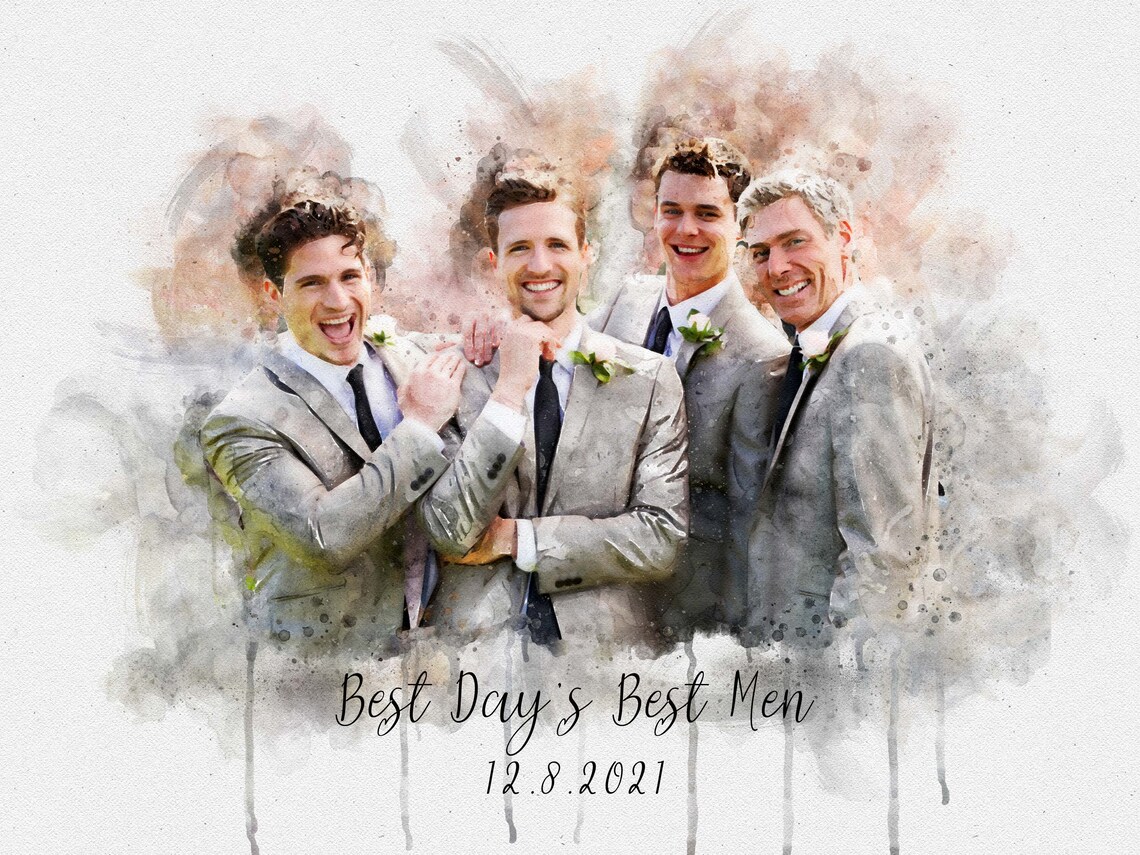Four Groomsmen Laughing Watercolor Wedding Party Best Men Gift Poster