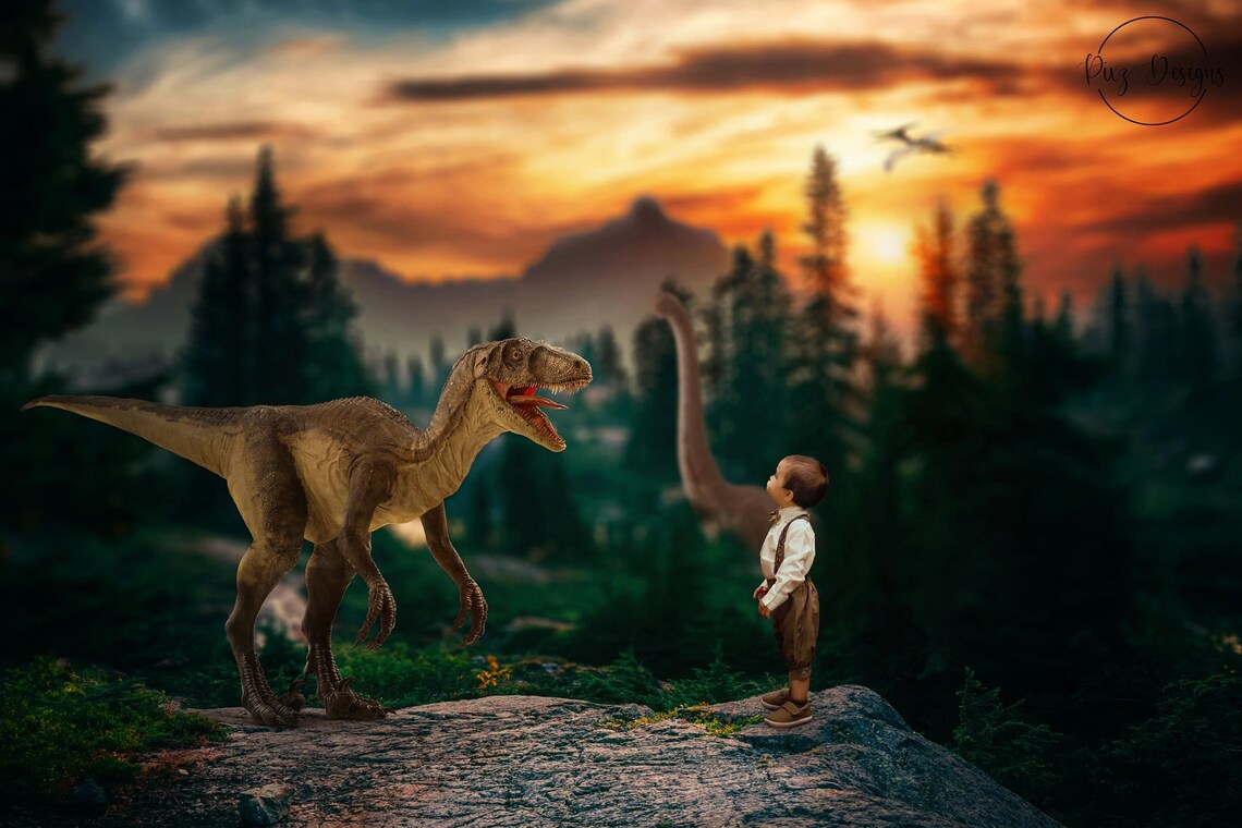 Dinosaur Cliff Backdrop, Dino Fantasy Art Print