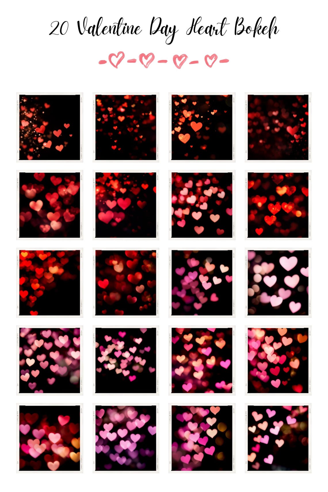Valentine Red Heart Bokeh Overlays Girl Photo Editing Background Pack - Image 2