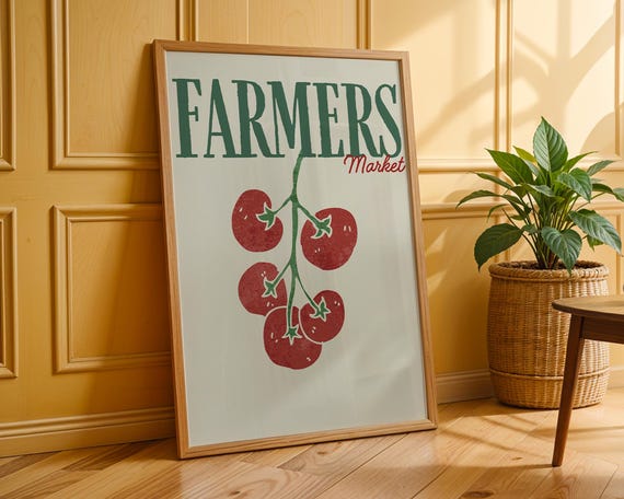 Farmers Market Tomato Art Print Kitchen Wall Decor Farmhouse Rustic Poster Fresh Produce Vintage Style Country Artwork Retro