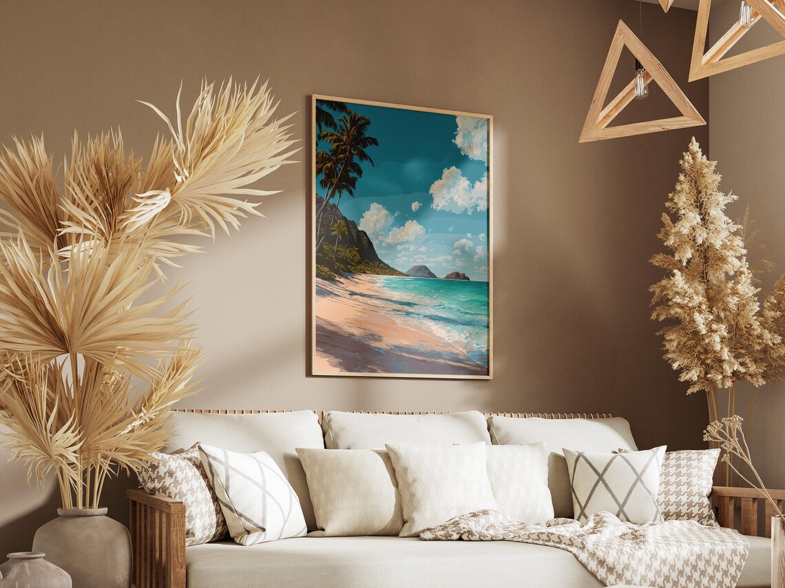 Island Tropical Beach Palm Trees Turquoise Water Travel Poster - Image 3