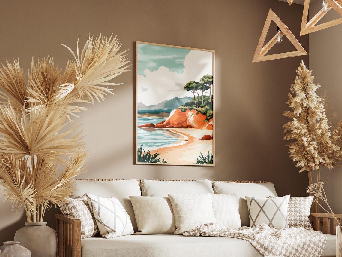 Red Rock Beach Cove With Pine Trees Coastal Landscape Poster - Image 3