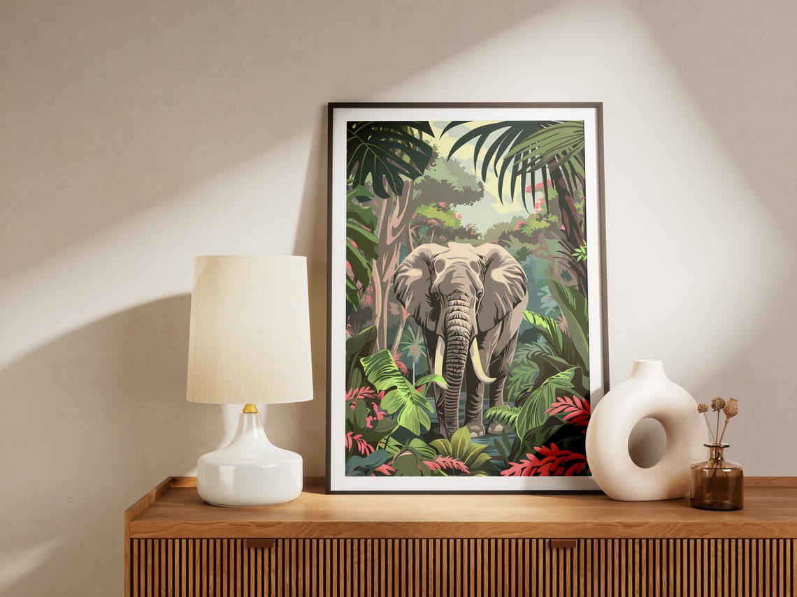 Elephant Jungle Paradise Lush Tropical Wildlife Animal Poster - Image 2