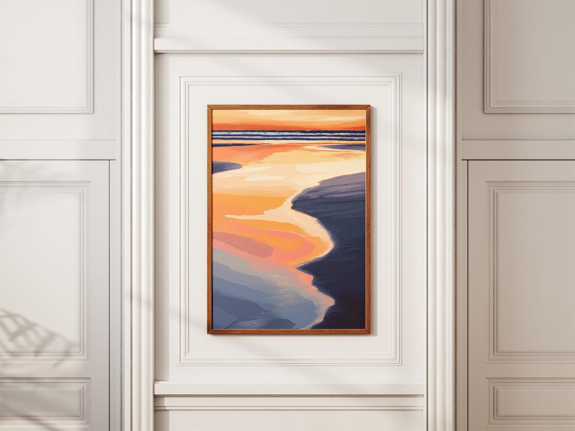 Abstract Orange and Blue Sunset Reflections on Calm Water Poster - Image 2