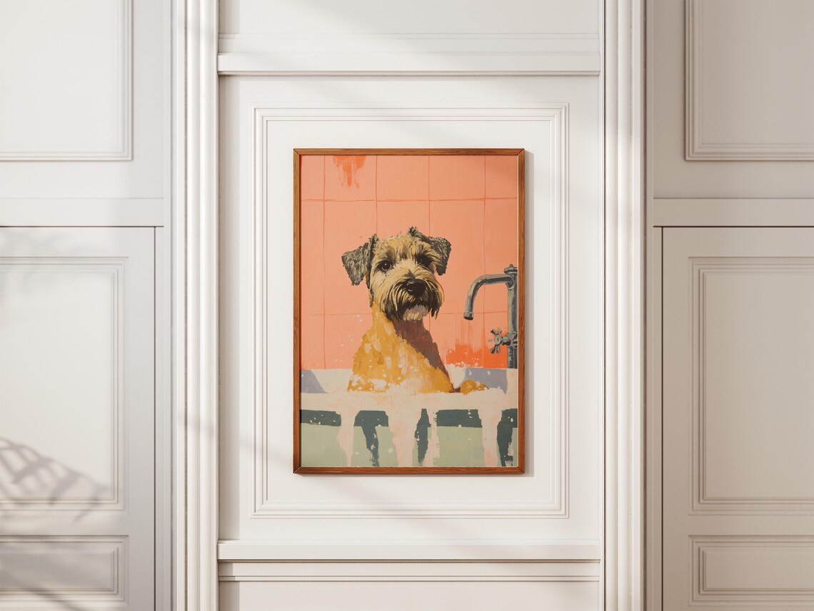Wheaten Terrier Bath Time, Funny Dog Art Print - Image 2